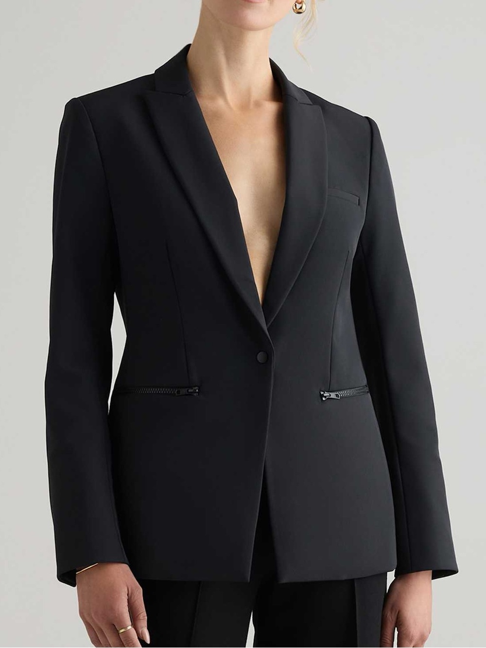 Quince Women Size XS Black Scuba Single Breasted Convertible Blazer